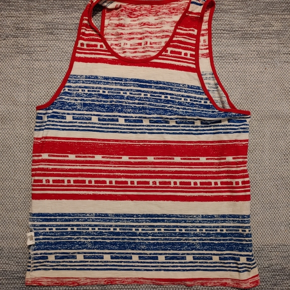 Womens Used Bluenotes Sz XL Red White Blue Distressed Long Tank Top - Picture 4 of 4